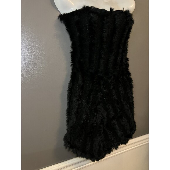 Louise Paris Dress Womens Medium Black Rabbit Fur Strapless Tube Mini Soft Cozy - Picture 2 of 7
